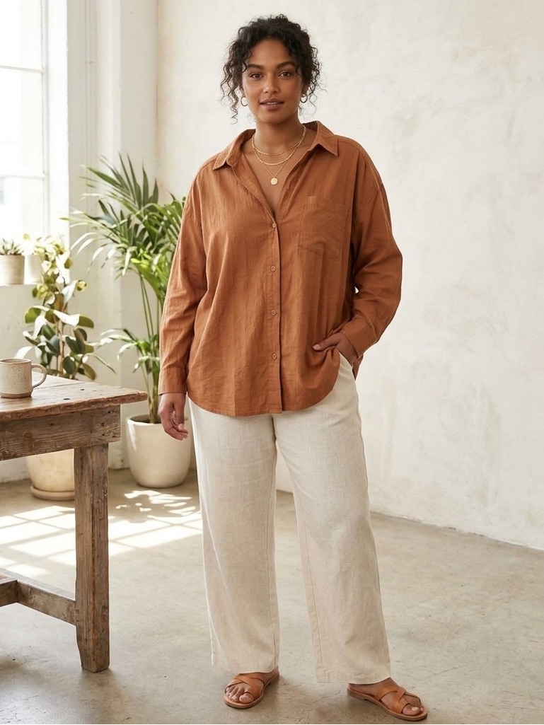 Fashion Nova Rust Terracotta Oversized Button-Up Shirt, Women’s Size Small